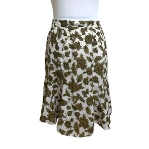 Vintage Floral Print fit flare Mermaid Skirt Olive White Hook and Eye S Small